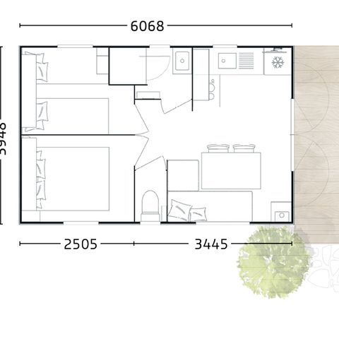 MOBILHEIM 4 Personen - Bergamo 23m² - 2 Schlafzimmer