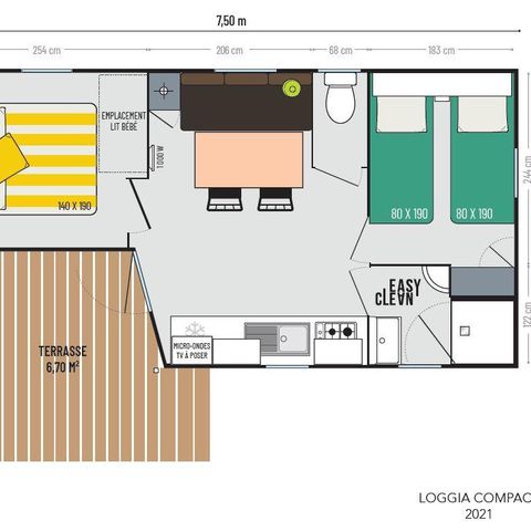 MOBILHOME 4 personas - Casa móvil Loggia de 2 dormitorios con terraza cubierta