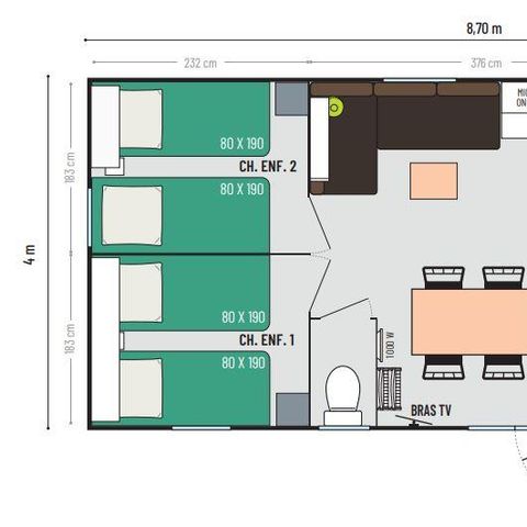 MOBILHOME 6 personas - Casa móvil Cordélia de 3 dormitorios con terraza cubierta
