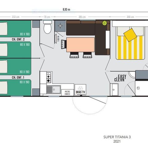 MOBILHOME 6 personas - Casa móvil Titania de 3 dormitorios con terraza cubierta