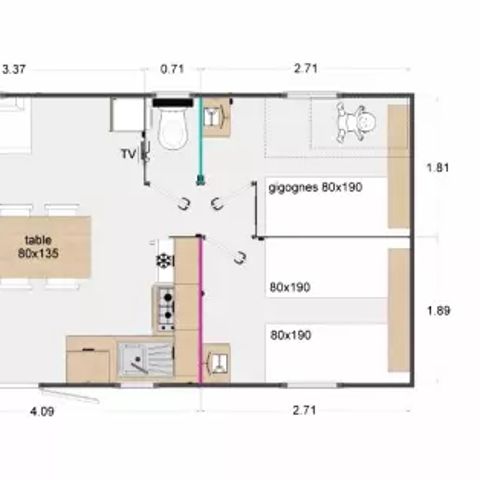 MOBILHOME 6 personas - Premium 4 Habitaciones 6 Personas Aire Acondicionado + TV + Jacuzzi