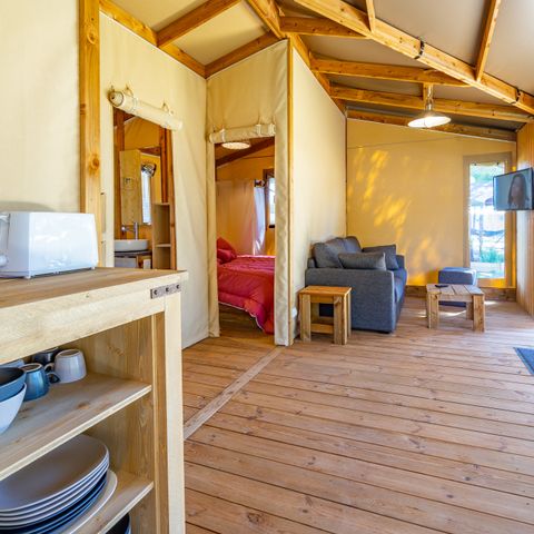 CANVAS AND WOOD TENT 4 people - Cabane Cotton Confort 32m² - 2 bedrooms + covered terrace