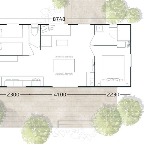 STACARAVAN 5 personen - Premium Jardin -33m² - 2 kamers