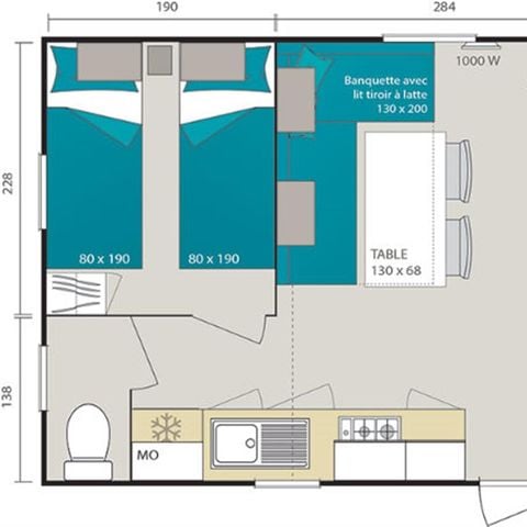 MOBILHOME 5 personas - Soleado 27 m² (2 hab - 4/5 pers) + TV