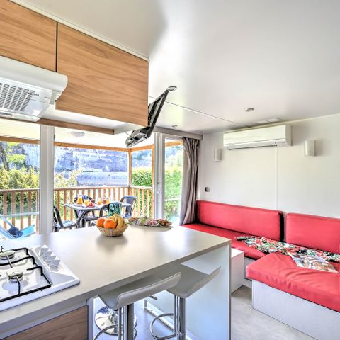 Stacaravan 4 personen - Premium 27 m² 2 slaapkamers bed 160 + TV + airconditioning + uitzicht op de rivier