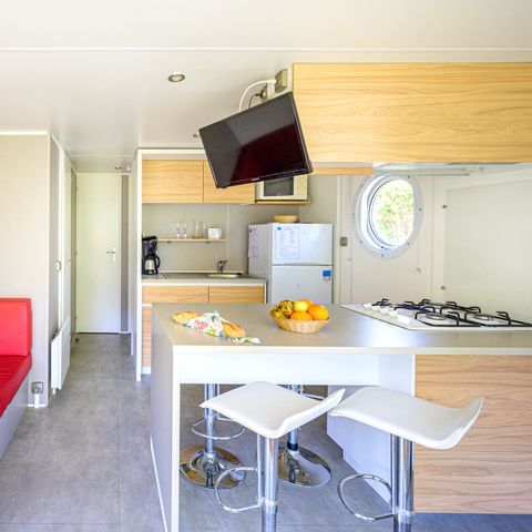 Mobilheim 4 Personen - Premium 27 m² 2 Zimmer Bett 160 + TV + Klimaanlage + Blick auf den Fluss