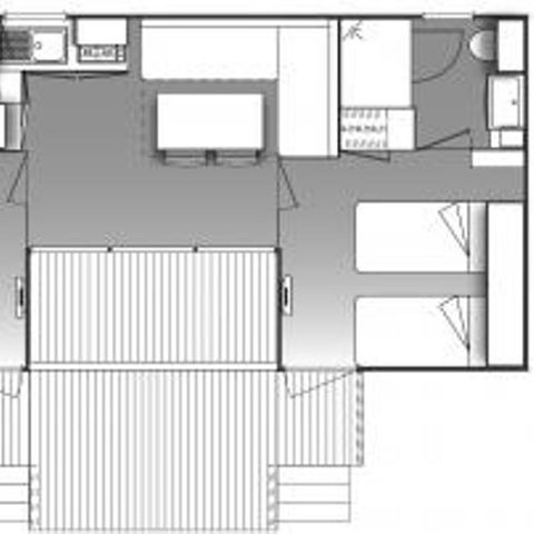 MOBILHEIM 4 Personen - Mobilheim Premium 32m² 2 Schlafzimmer + 2 Bäder + Bett 160 + 2 Fernseher + Klimaanlage