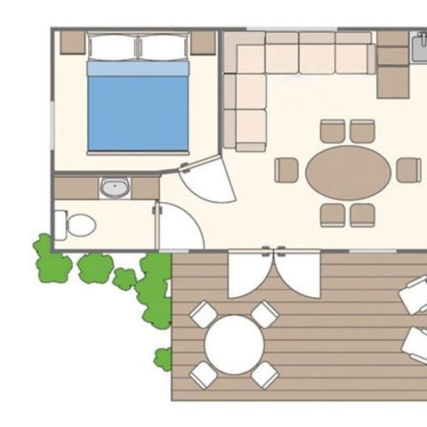 Mobilheim 5 Personen - Mobilheim | Classic | 2 Schlafz. | 5 Pers. | Erhöhte, nicht überdachte Terrasse | Clim.