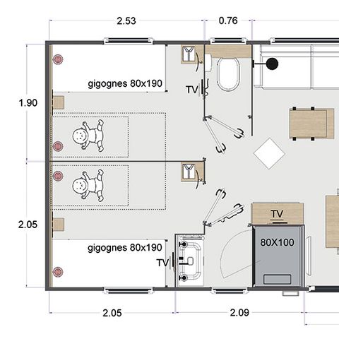 MOBILHEIM 6 Personen - 3 ZIMMER PRENIUM