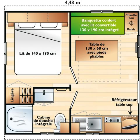 MOBILHOME 2 personas - 1 habitación junto al estanque, 16m2 categoría 1