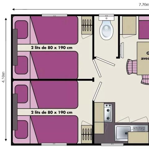 MOBILHOME 6 personnes - Lounge+ 4 Pièces 6 Personnes