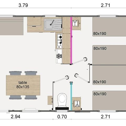 CASA MOBILE 6 persone - Comfort | 3 camere da letto | 6 persone | Terrazza coperta | Aria condizionata | TV