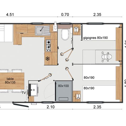 MOBILHOME 6 personnes - Cottage Terrasses du causse - 3 chambres - 2 salles de bain