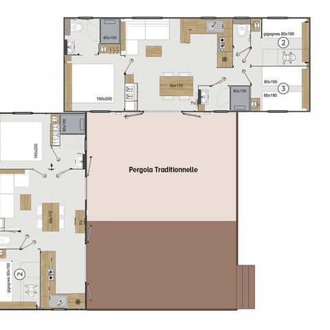 MOBILHOME 14 personnes - Cottage Premium "Route de la noix" 5 ch. - TV - CLIM - LV - 3 SDB