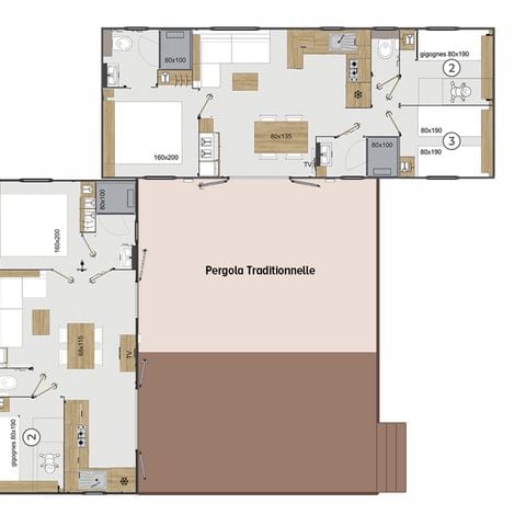 Stacaravan 14 personen - Cottage Premium "Route de la noix" 5 slaapkamers. - TV - AIRCONDITIONING - LV - 3 BADKAMERS