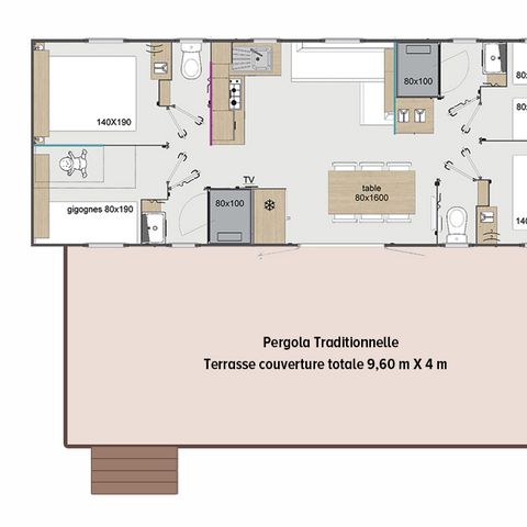 MOBILHOME 10 personnes - Cottage Premium Martel 4 ch. - TV - CLIM - LV - 2 SDB