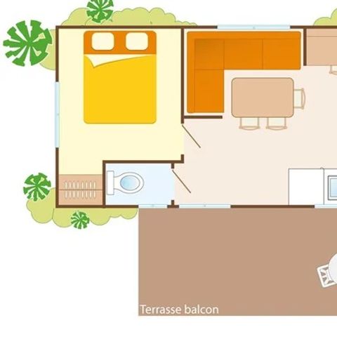 MOBILHEIM 6 Personen - Mobilheim | Comfort XL | 2 Zi. | 4/6 Pers. | Erhöhte Terrasse | Klim.