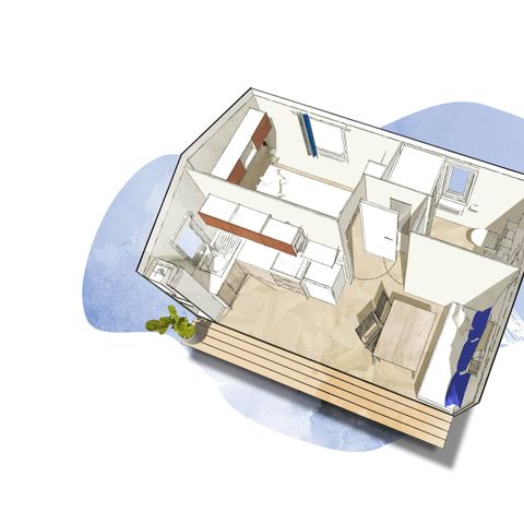MOBILHEIM 4 Personen - Neuheit 2024 Komfort 20m² (1 Zimmer) + Terrasse