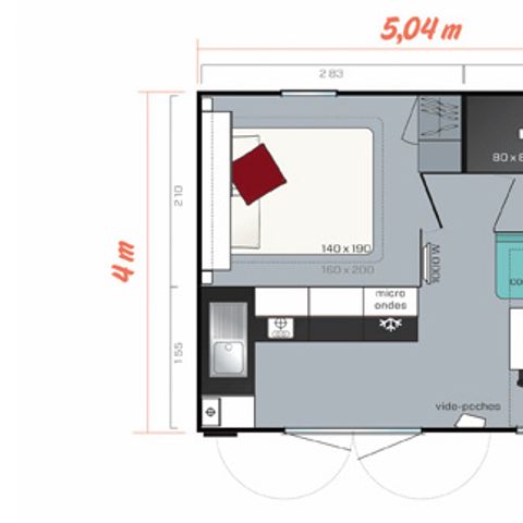 STACARAVAN 4 personen - COMFORT-MOBIEL-HOME ZONDER AIRCONDITIONING 1 slaapkamer 18 m² (zonder airconditioning)