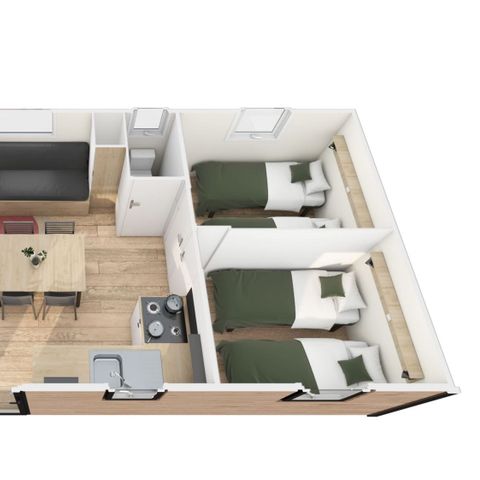 MOBILHOME 6 personnes - Homeflower Premium 33.5m² - 3 chambres - terrasse semi-couverte +LV + BBQ