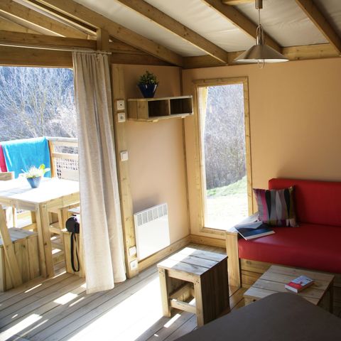 BungalowTent 5 personen - Sweet Flower 32m² PREMIUM 2 kamers + overdekt terras