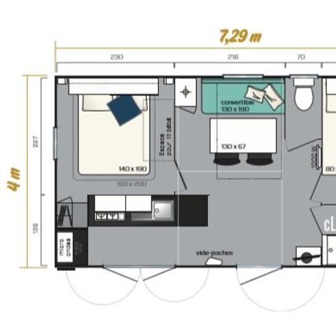 MOBILHOME 5 personas - HomeFlower 26m² PREMIUM 2 habitaciones + terraza semicubierta + TV + Aire acondicionado