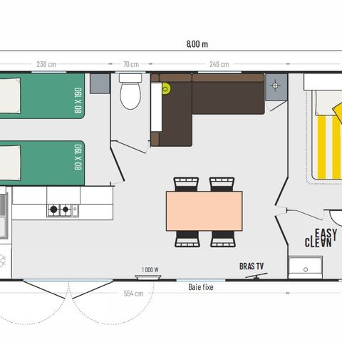 MOBILHOME 4 personas - Premium 2 habitaciones 32m² Terraza cubierta 12m² + LV + TV