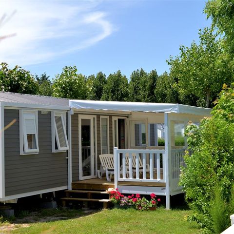 MOBILHOME 6 personnes - Prestige PLUS (3 chambres) TERRASSE COUVERTE, TÉLÉVISION, PLANCHA, LAVE-VAISSELLE