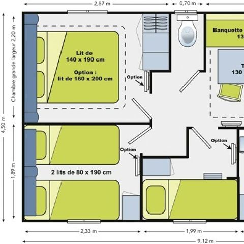 MOBILHOME 5 personas - Confort con TV - 3 habitaciones