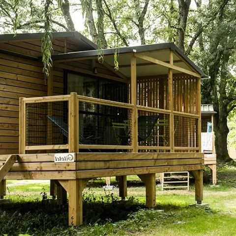 TENTE TOILE ET BOIS 5 personnes - Tente Lodge Nature 3 Pièces 5 Personnes + TV