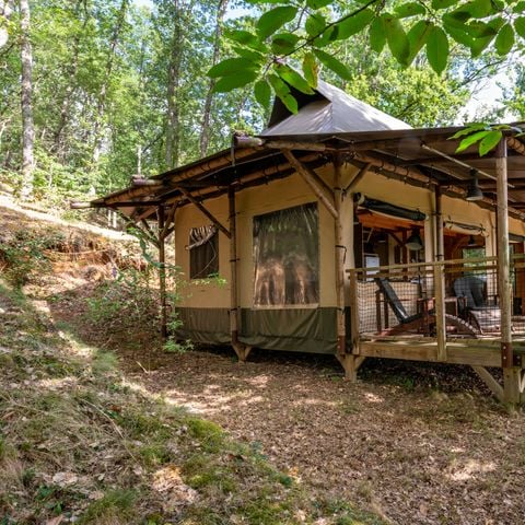 TENDA IN TELA E LEGNO 6 persone - Tenda Safari Lodge Premium con 3 camere e 6 posti letto