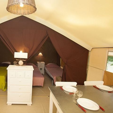 CANVAS AND WOOD TENT 5 people - 3-Room Cotton Nature Lodge Tent sleeps 5 without sanitary facilities