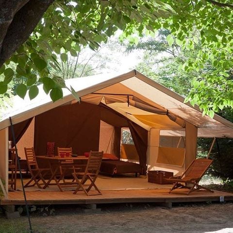 CANVAS AND WOOD TENT 5 people - 3-Room Cotton Nature Lodge Tent sleeps 5 without sanitary facilities