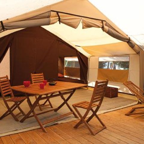 SAFARIZELT 5 Personen - COTTON LODGE NATURE 25m² / 2 Zimmer - überdachte Terrasse (ohne eigene Sanitäranlagen)