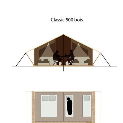 CANVAS AND WOOD TENT 5 people - COTTON LODGE NATURE 25m² / 2 bedrooms - covered terrace (no private bathroom)