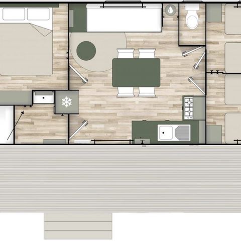 MOBILHOME 6 personnes - MH EVASION, 33.3m², 3 ch, clim, Terrasse