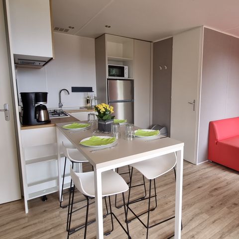 MOBILHOME 4 personnes - Mobil home CONFORT PLUS 2 chambres 8mx4m (29.9m²) + climatisation + lave vaisselles + terrasse + tv