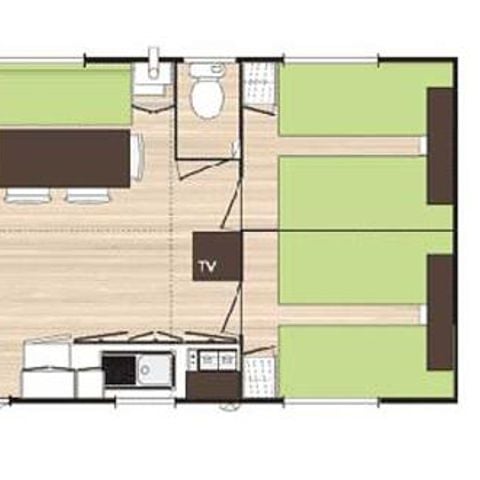 Mobilheim 6 Personen - Mobilheim Komfort 28m² - 3 Schlafzimmer + TV + Klimaanlage