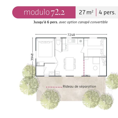 STACARAVAN 5 personen - Stacaravan Prestige - 27m² 2 kamers (Airconditioning, TV, LV) - Geen airconditioning.