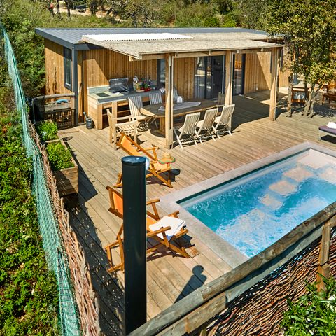 Stacaravan 8 personen - Lodge Riviera 2 tot 8 pers. met airconditioning Plancha