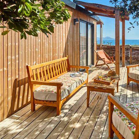 Stacaravan 8 personen - Lodge Riviera 2 tot 8 pers. met airconditioning Plancha