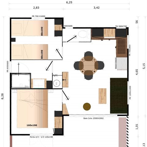 CHALET 5 personas - Chalet A - 2 dormitorios - 4/5 plazas