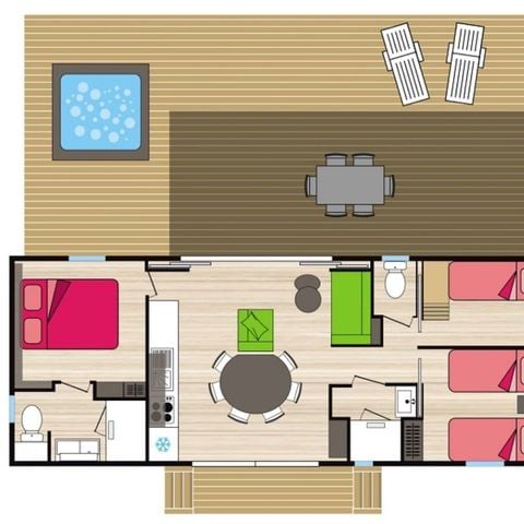 MOBILHOME 6 personnes - COTTAGE PREMIUM SPA CAROUX 40 m² 3 ch 2 sdb A