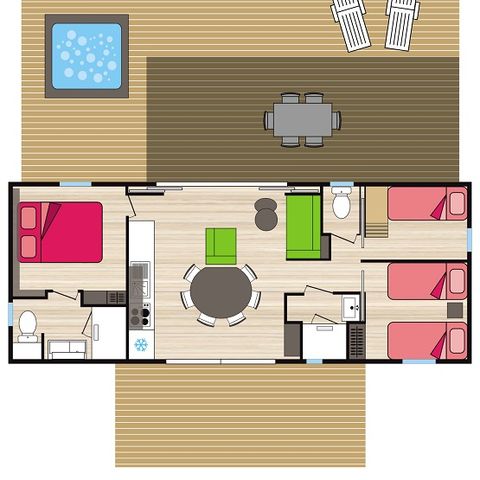 STACARAVAN 6 personen - Premium - Le Caroux - 40 m2 - 3 slaapkamers - 2 badkamers - spa - zondag