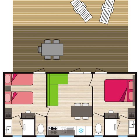 MOBILHOME 5 personas - Premium - La Montagne Noire - 33 m2 - 2 hab - 2 baño -