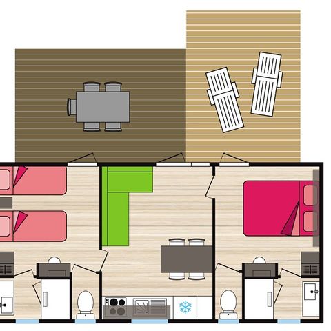 STACARAVAN 5 personen - Premium - La Montagne Noire - 33 m2 - 2 slaapkamers - 2 badkamers - Zondag