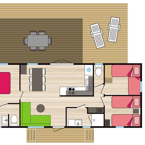 STACARAVAN 6 personen - Premium - L'Espinouse - 40 m2 - 3 slaapkamers - 2 badkamers - Zondag