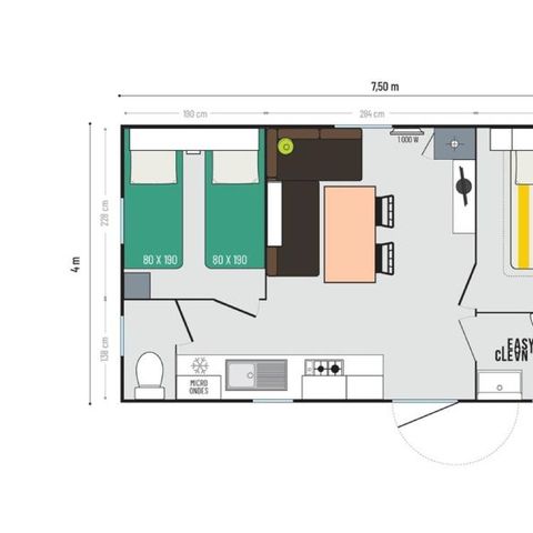 MOBILHOME 4 personnes - Mobil home Premium Mercure 26m² (2 chambres) + TV + Climatisation + Terrasse couverte