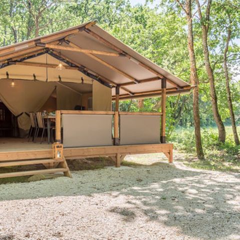 TENDA IN TELA E LEGNO 5 persone - Tenda Kenya Lodge con 2 camere da letto su palafitta