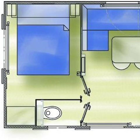 Stacaravan 4 personen - MOBIL HOME Airconditioning - 2 slaapkamers - 3.40 x 7.80m / Groene Eik